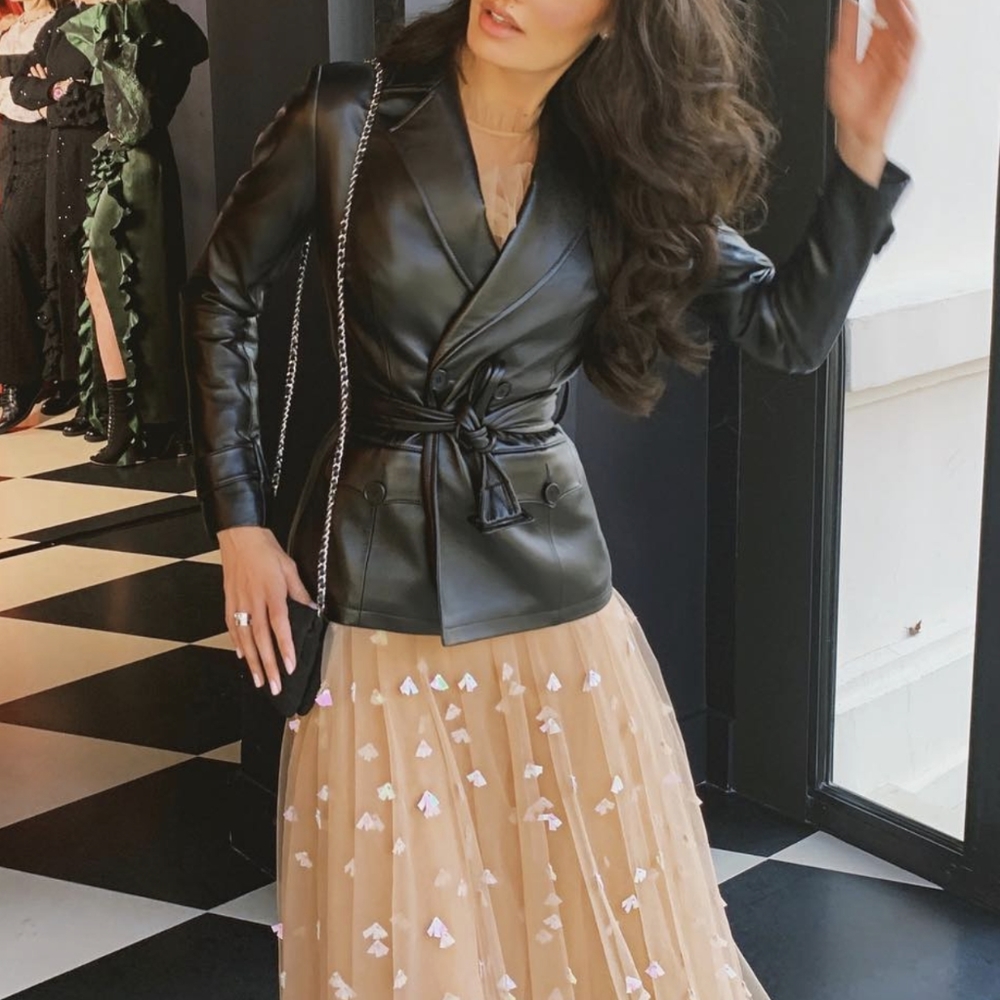 Leather jacket with a belt